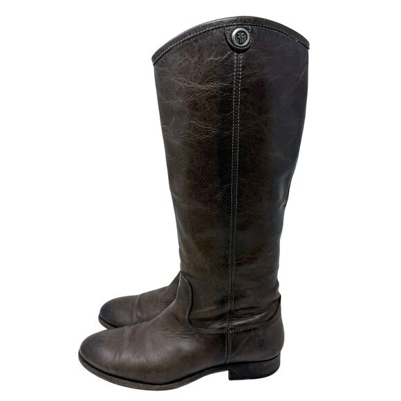 Frye Taupe Leather Melissa Button Riding Boots Size 7.5 Pull On Made in Mexico - Picture 3 of 10